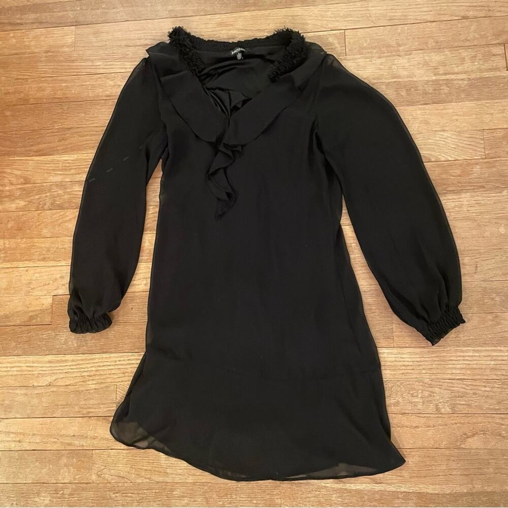 Kenzie black long sleeve party cocktail shift mini dress size 6 b4
